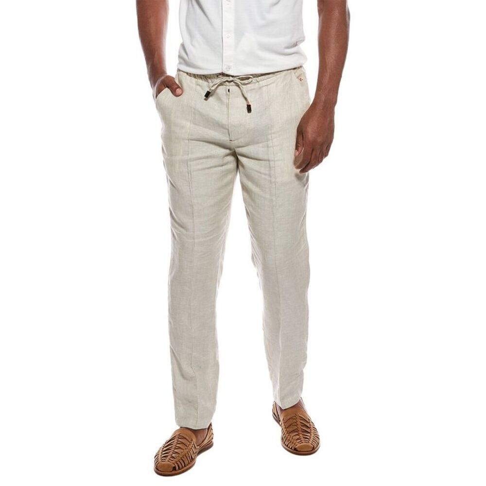 Isaia Mens  Drawstring Linen Trouser, Brown